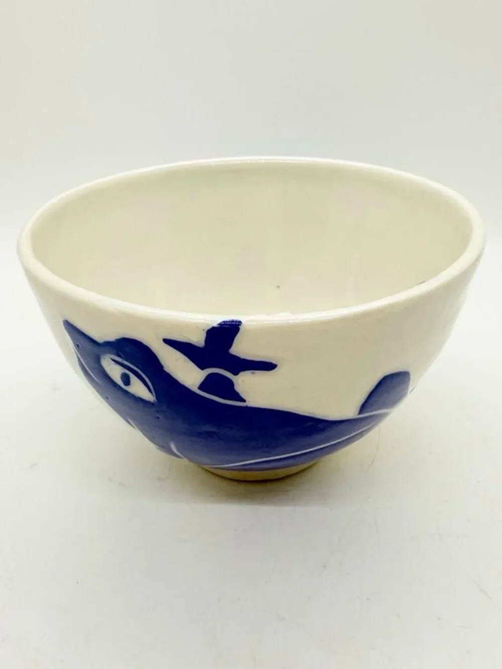 Karis Swink Barry Art Pottery Signed Blue Frog Soup Cereal Bowl Sgraffito Style